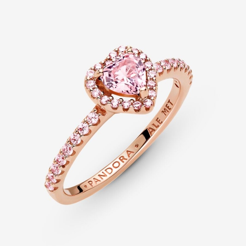 Rose Gold Plated Pandora Sparkling Elevated Heart & Promise Rings | 897-JUCTLV