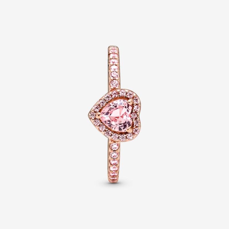 Rose Gold Plated Pandora Sparkling Elevated Heart & Promise Rings | 897-JUCTLV