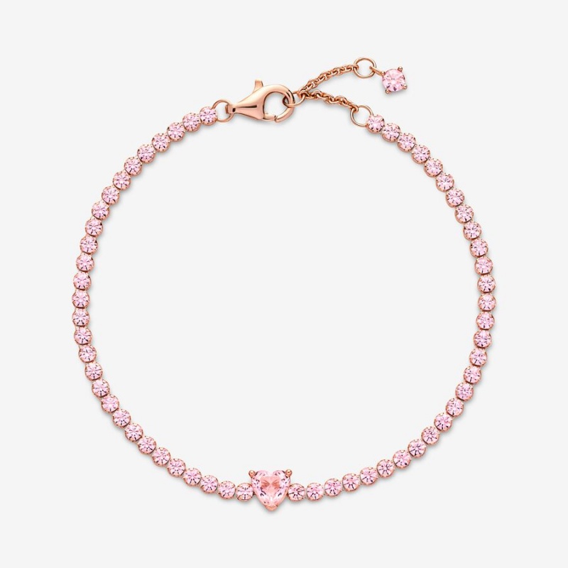 Rose Gold Plated Pandora Sparkling Heart Tennis Non-charm Bracelets | 709-GUFIXO