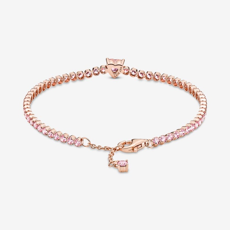 Rose Gold Plated Pandora Sparkling Heart Tennis Non-charm Bracelets | 709-GUFIXO