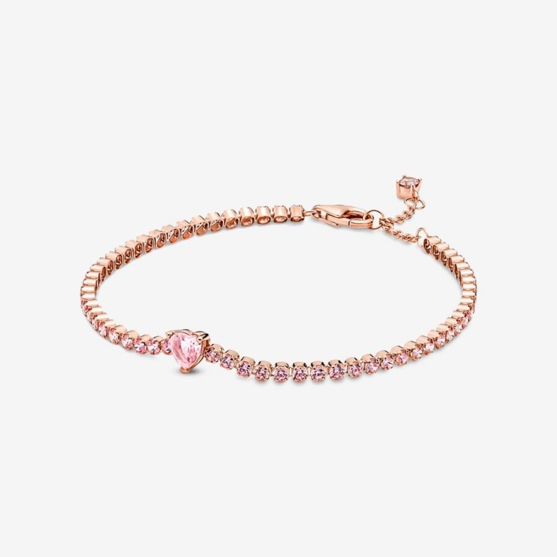 Rose Gold Plated Pandora Sparkling Heart Tennis Non-charm Bracelets | 709-GUFIXO