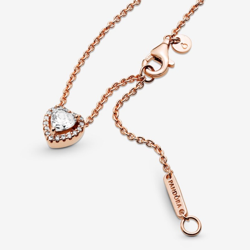 Rose Gold Plated Pandora Sparkling Heart Collier Pendant Necklaces | 390-GZYWFR