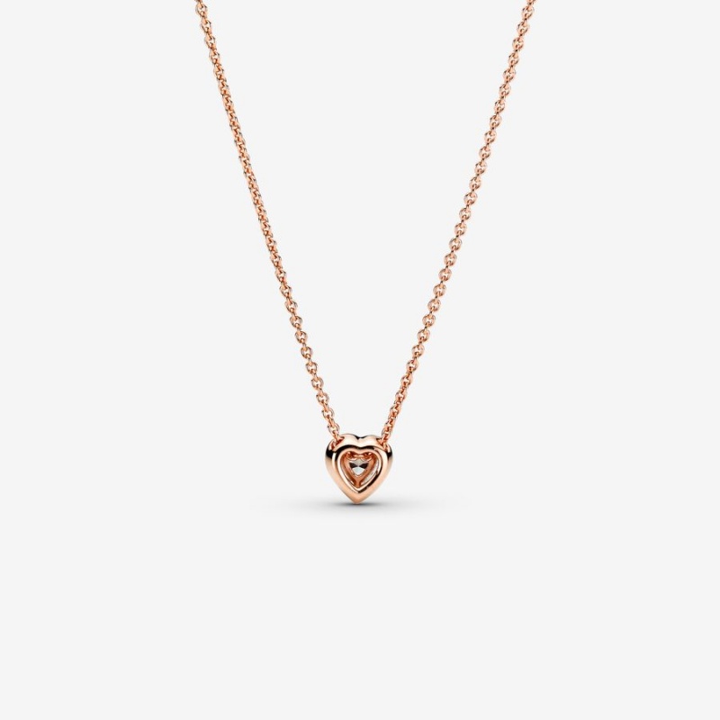 Rose Gold Plated Pandora Sparkling Heart Collier Pendant Necklaces | 390-GZYWFR