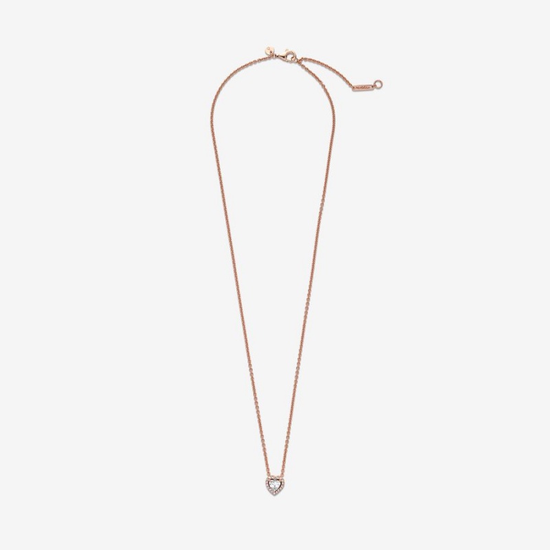 Rose Gold Plated Pandora Sparkling Heart Collier Pendant Necklaces | 390-GZYWFR