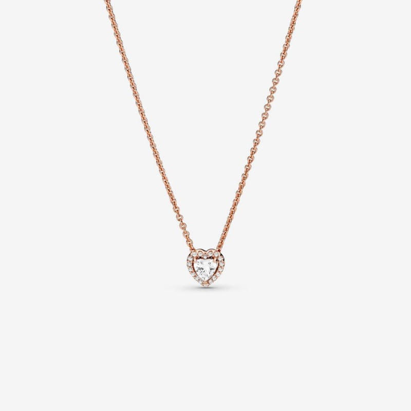 Rose Gold Plated Pandora Sparkling Heart Collier Pendant Necklaces | 390-GZYWFR