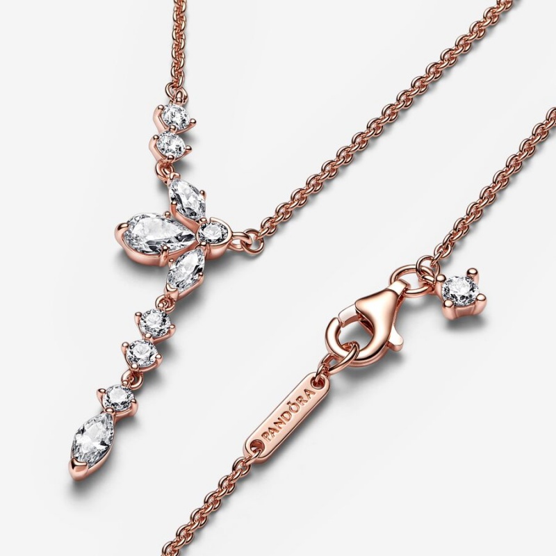 Rose Gold Plated Pandora Sparkling Herbarium Cluster Drop Collier Chain Necklaces | 857-NKJOEI