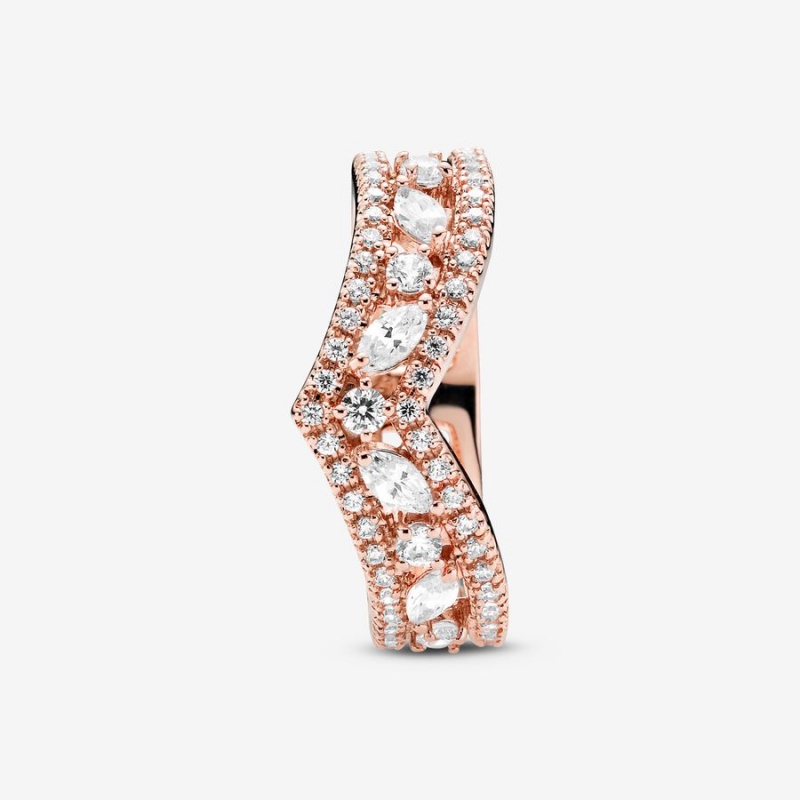 Rose Gold Plated Pandora Sparkling Marquise Double Wishbone Statement Rings | 178-LBRFQU