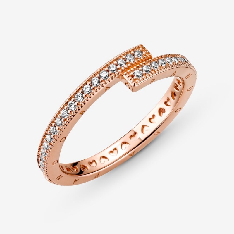 Rose Gold Plated Pandora Sparkling Overlapping Stackable Rings | 230-ZARKEW