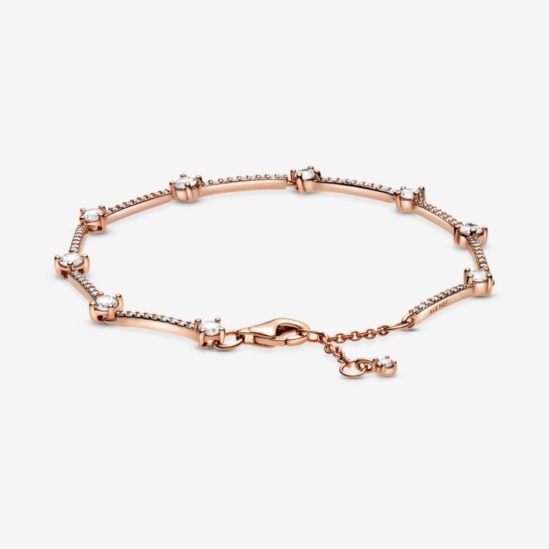 Rose Gold Plated Pandora Sparkling Pavé Bars Chain Bracelets | 897-EHPGCW