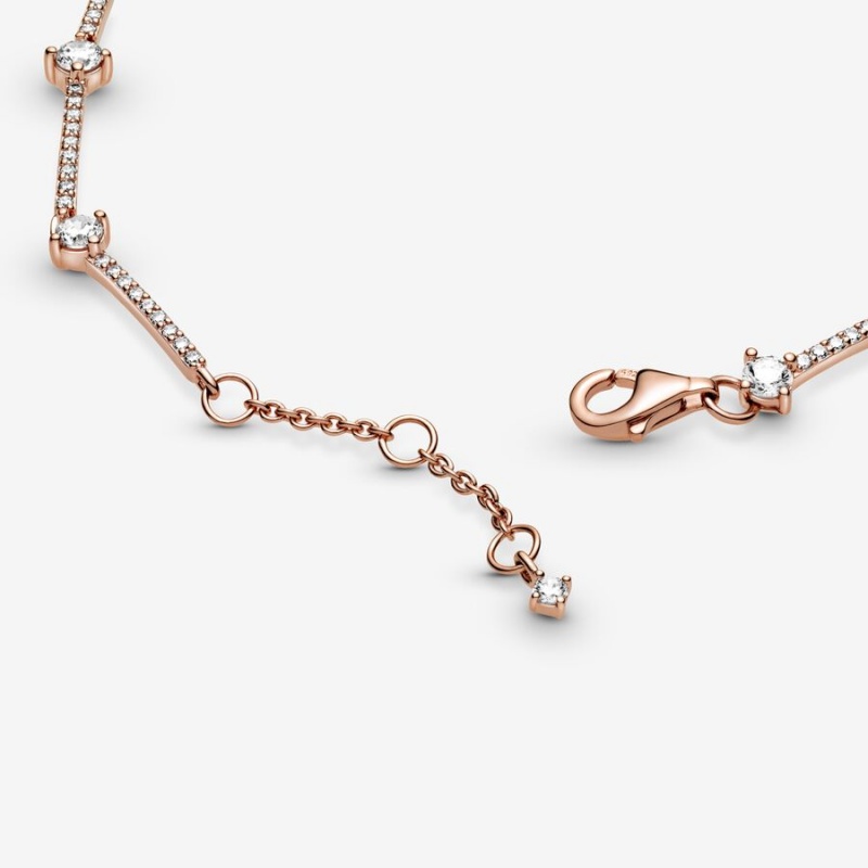 Rose Gold Plated Pandora Sparkling Pavé Bars Chain Bracelets | 897-EHPGCW