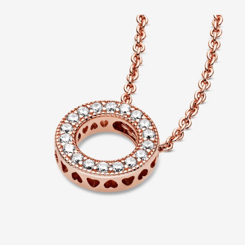 Rose Gold Plated Pandora Sparkling Pave Circle Jewelry Gift Set Necklace & Earring Sets | 720-KZSHOF