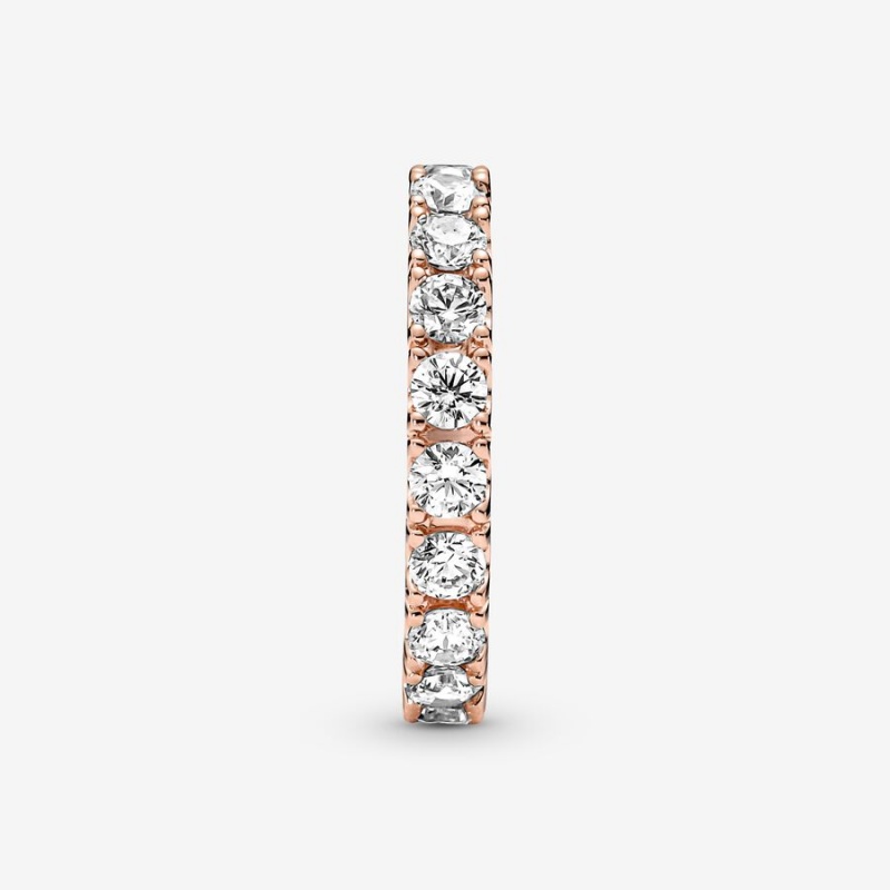 Rose Gold Plated Pandora Sparkling Row Eternity Band Rings | 567-DJWSEH