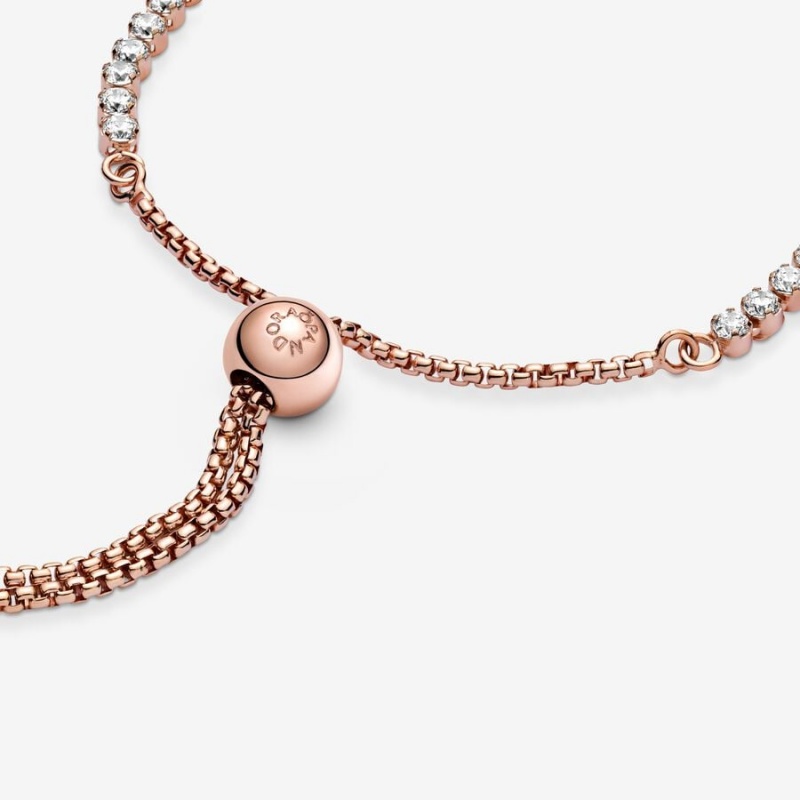 Rose Gold Plated Pandora Sparkling Slider Tennis Sliding Bracelets | 795-NEIXHQ