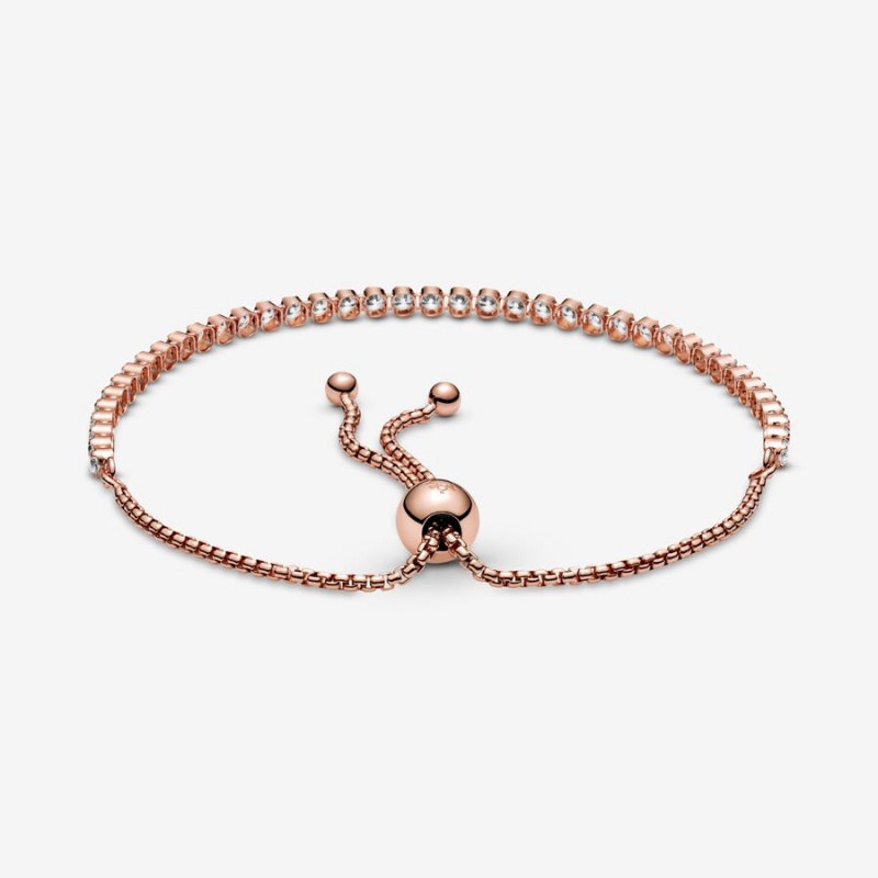 Rose Gold Plated Pandora Sparkling Slider Tennis Sliding Bracelets | 795-NEIXHQ