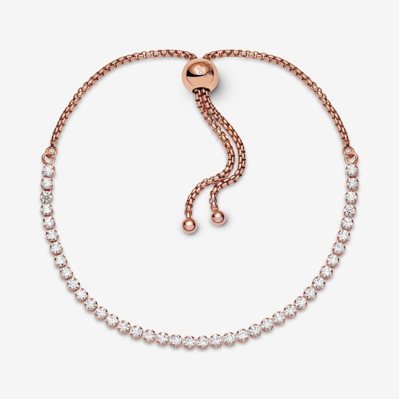 Rose Gold Plated Pandora Sparkling Slider Tennis Sliding Bracelets | 795-NEIXHQ