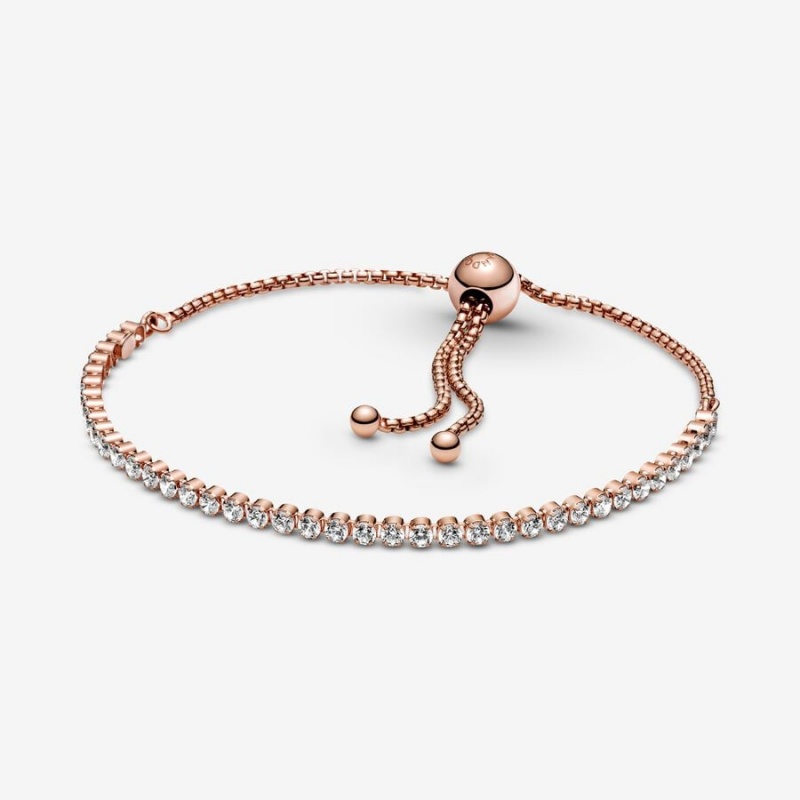 Rose Gold Plated Pandora Sparkling Slider Tennis Sliding Bracelets | 795-NEIXHQ