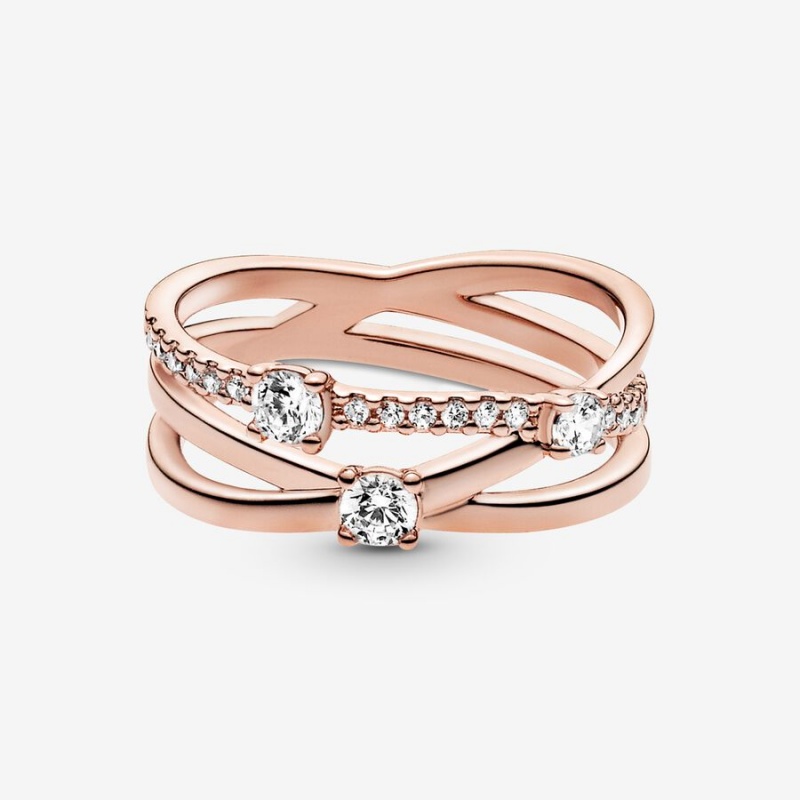 Rose Gold Plated Pandora Sparkling Triple Statement Rings | 015-XEQOHW