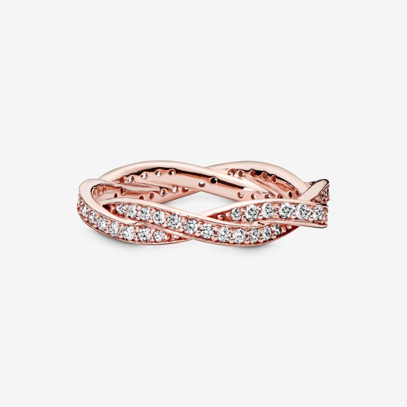 Rose Gold Plated Pandora Sparkling Twisted Lines Band Rings | 793-ATWYND