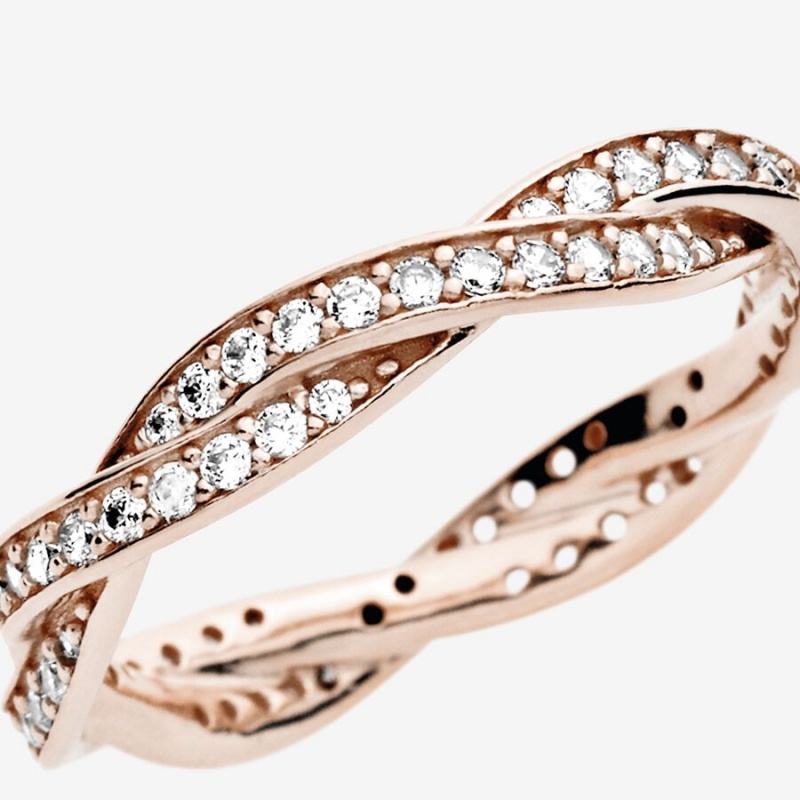 Rose Gold Plated Pandora Sparkling Twisted Lines Band Rings | 793-ATWYND