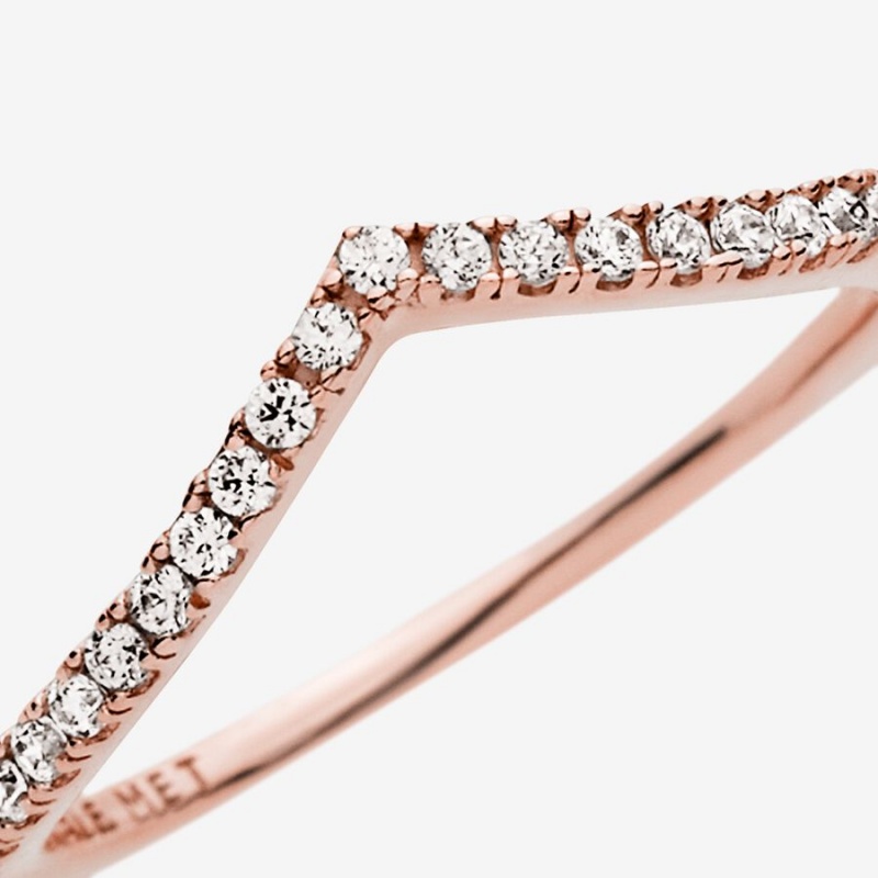 Rose Gold Plated Pandora Sparkling Wishbone Stackable Rings | 045-WZVECI