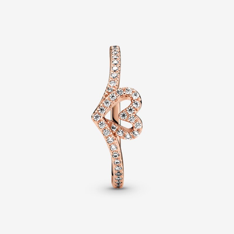 Rose Gold Plated Pandora Sparkling Wishbone Heart & Promise Rings | 492-BTKUCH