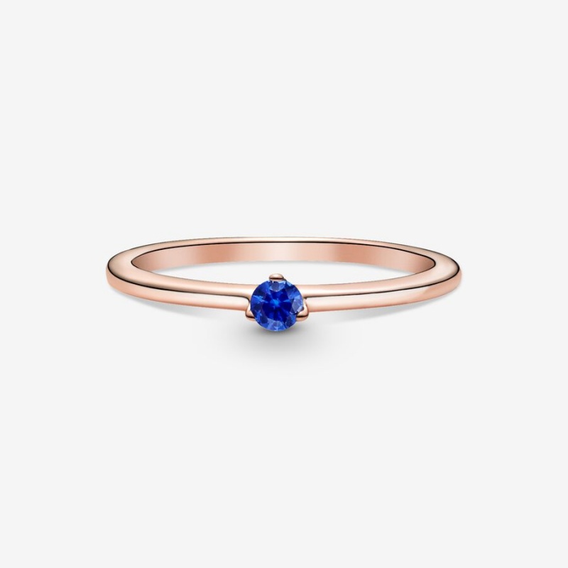 Rose Gold Plated Pandora Stellar Blue Solitaire Halo & Solitaire Rings | 097-KMHRLS