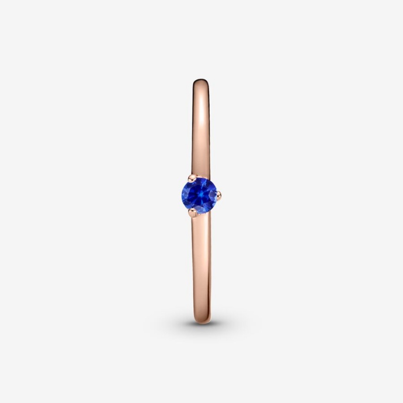 Rose Gold Plated Pandora Stellar Blue Solitaire Halo & Solitaire Rings | 097-KMHRLS