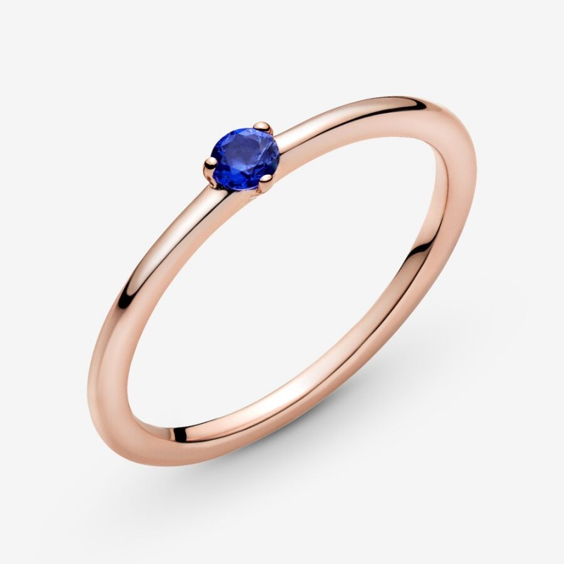 Rose Gold Plated Pandora Stellar Blue Solitaire Halo & Solitaire Rings | 097-KMHRLS