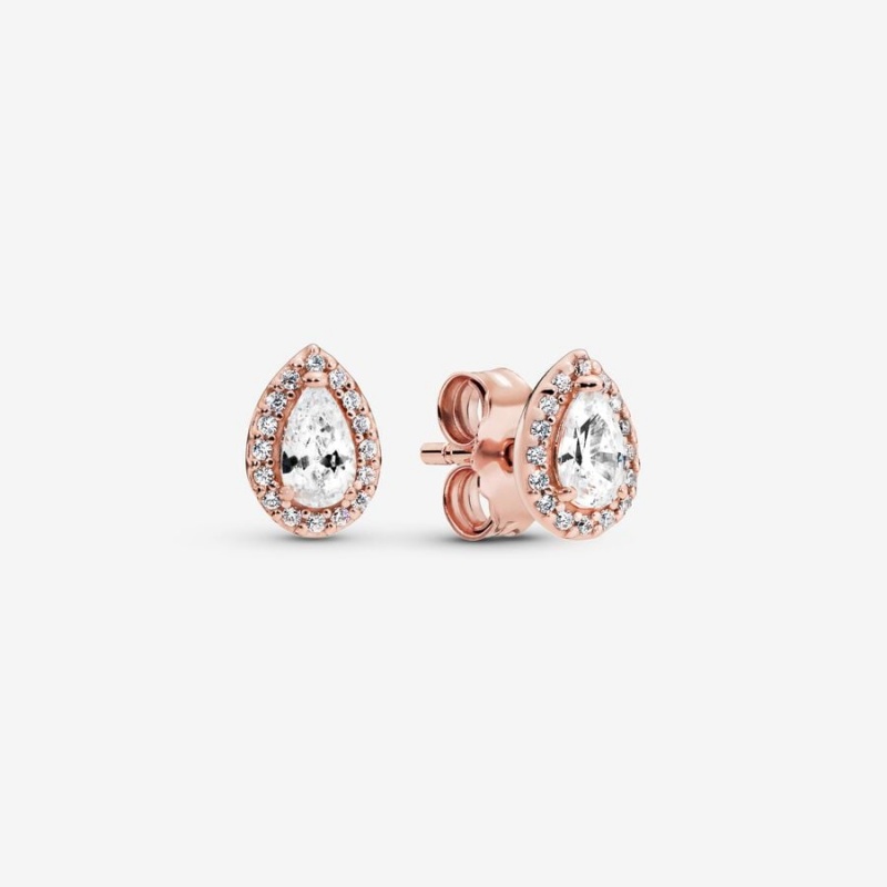 Rose Gold Plated Pandora Teardrop Halo Stud Earrings | 701-VKNUIF