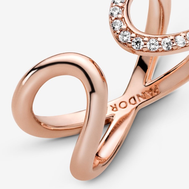 Rose Gold Plated Pandora Wrapped Open Infinity Statement Rings | 584-QTJVZU