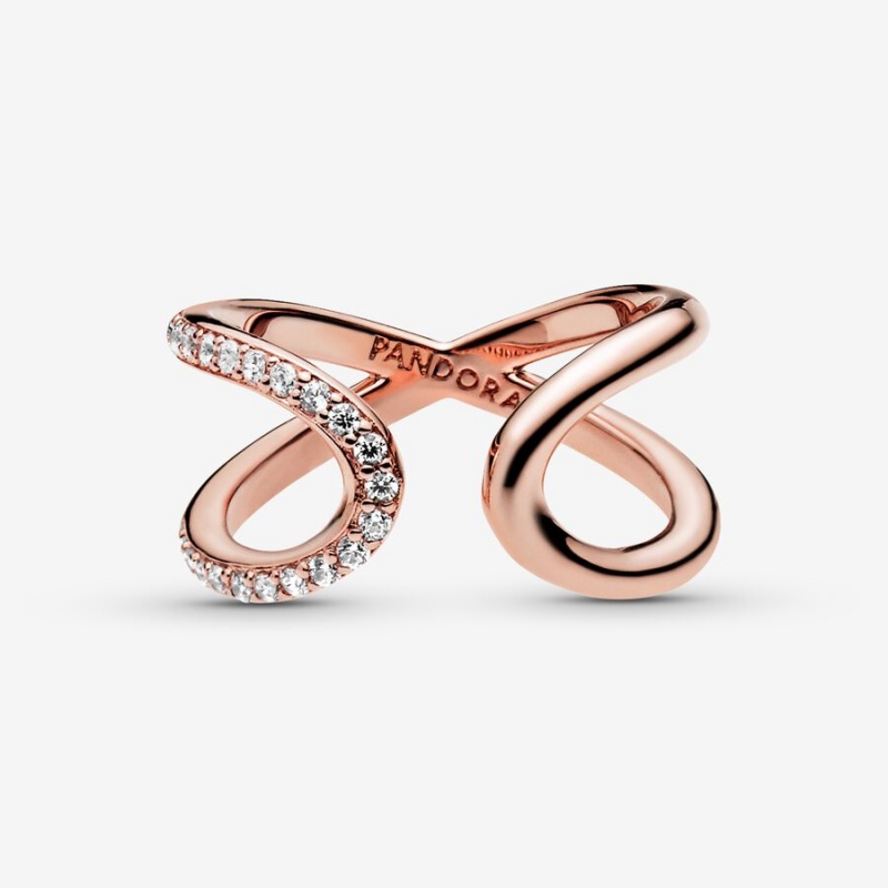 Rose Gold Plated Pandora Wrapped Open Infinity Statement Rings | 584-QTJVZU