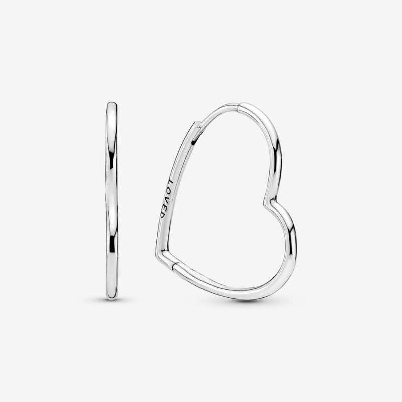 Sterling Silver Pandora Asymmetrical Heart Hoop Earrings | 569-TVDECR