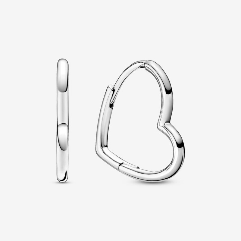 Sterling Silver Pandora Asymmetrical Heart Hoop Earrings | 130-HIQVGO