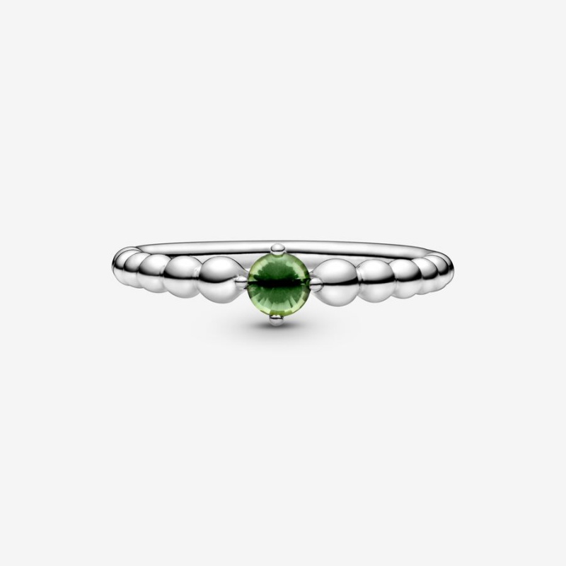 Sterling Silver Pandora August Spring Green Beaded Birthstone Rings | 408-EOZGRS