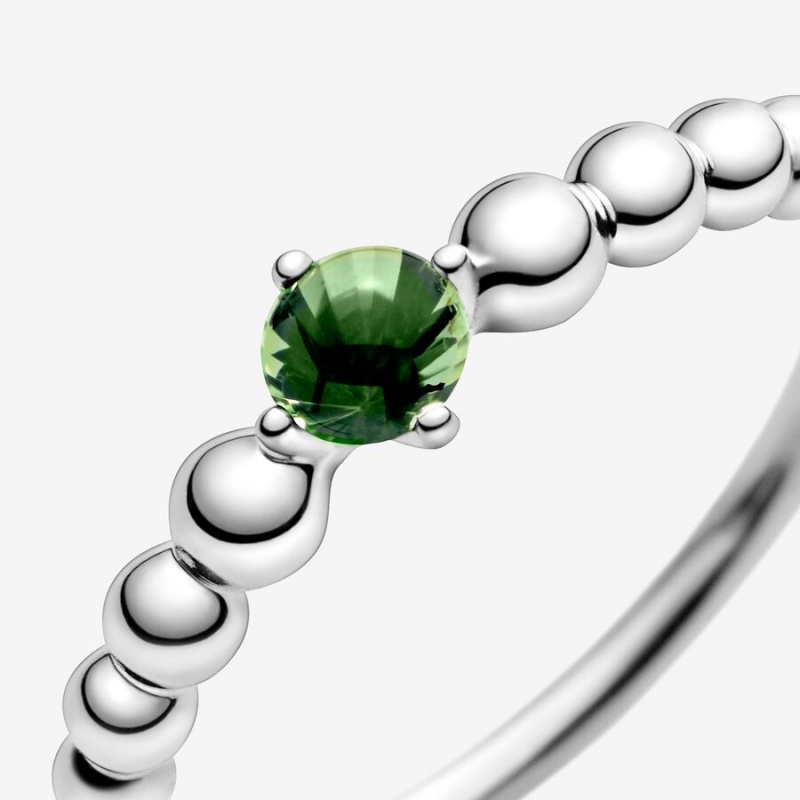 Sterling Silver Pandora August Spring Green Beaded Birthstone Rings | 408-EOZGRS