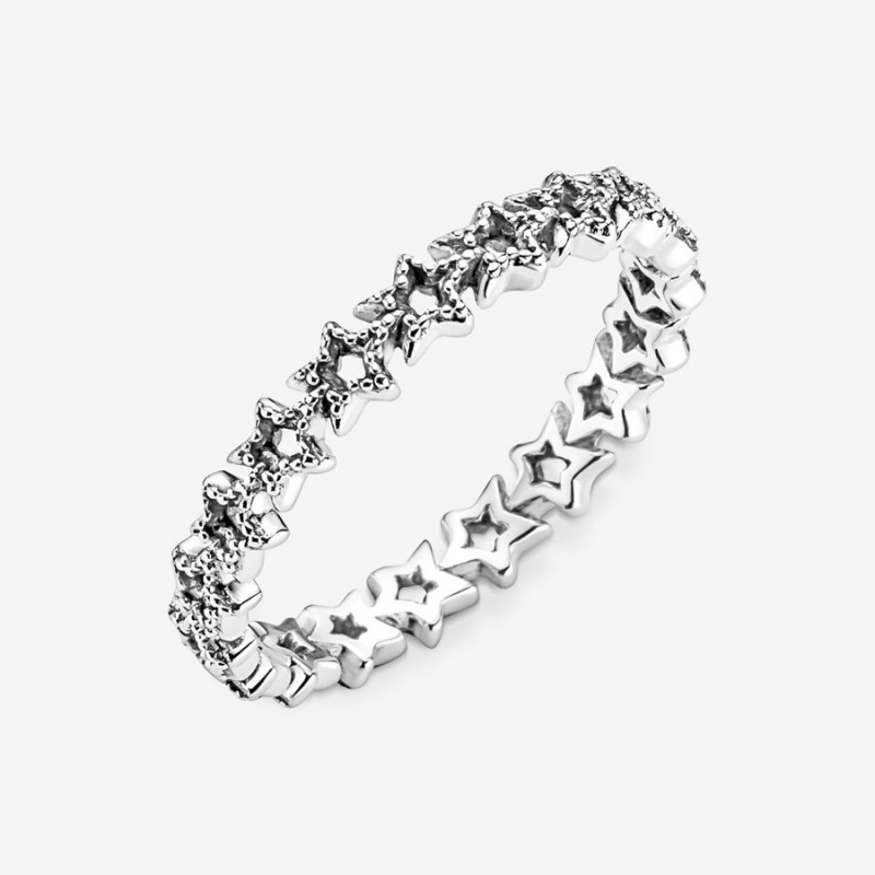 Sterling Silver Pandora Band of Asymmetric Stars Band Rings | 586-IPLBJG