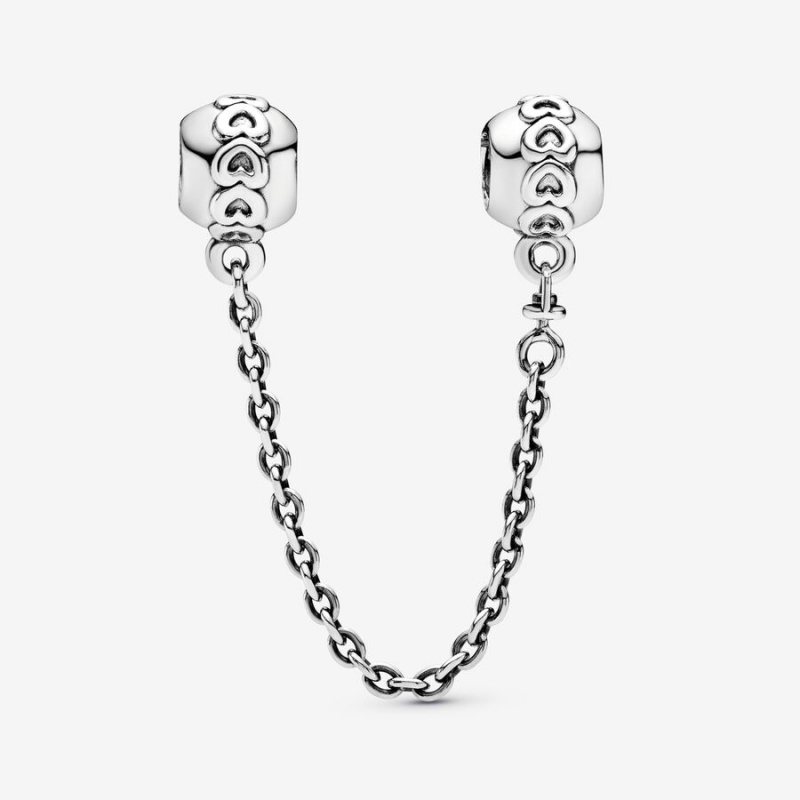 Sterling Silver Pandora Band of Hearts Safety Safety Chains | 721-HRQYIT