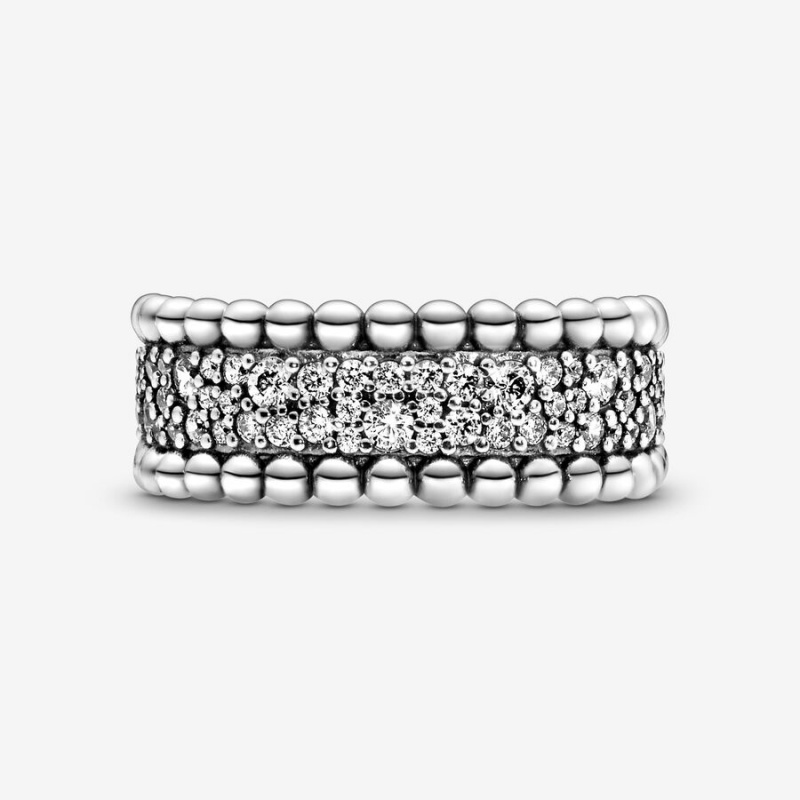 Sterling Silver Pandora Beaded Pavé Band Rings | 915-RBNYSF