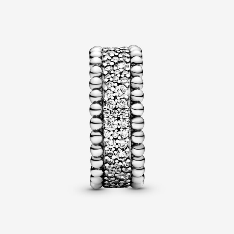 Sterling Silver Pandora Beaded Pavé Band Rings | 915-RBNYSF