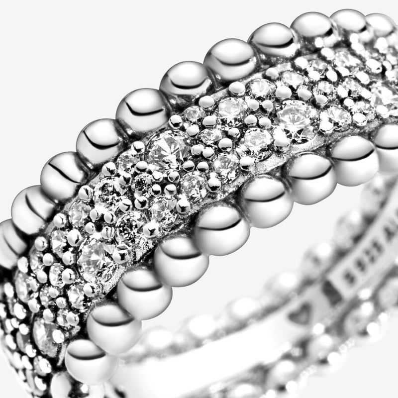 Sterling Silver Pandora Beaded Pavé Band Rings | 915-RBNYSF