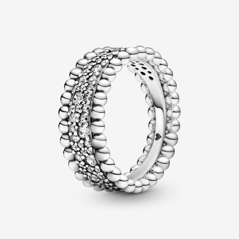 Sterling Silver Pandora Beaded Pavé Band Rings | 915-RBNYSF