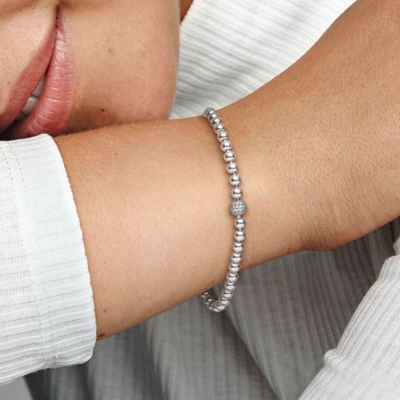 Sterling Silver Pandora Beads & Pavé Chain Bracelets | 742-MRCQJL