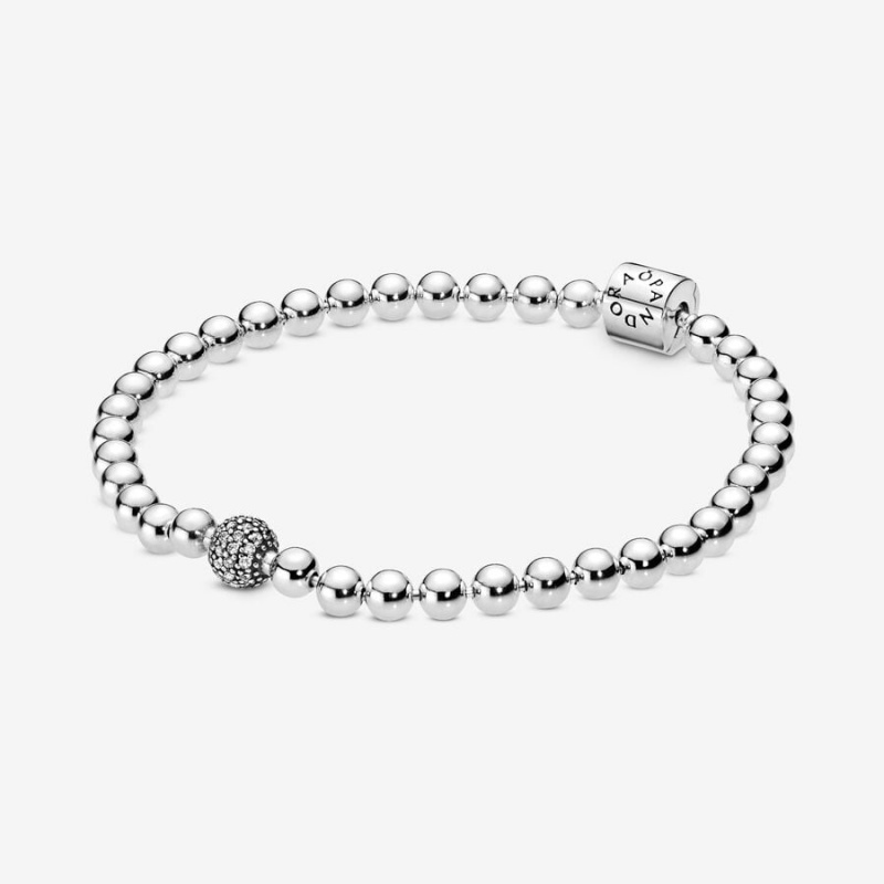 Sterling Silver Pandora Beads & Pavé Chain Bracelets | 742-MRCQJL