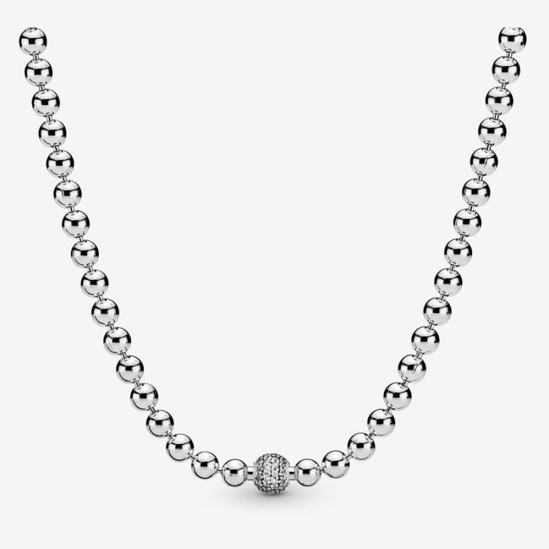 Sterling Silver Pandora Beads & Pavé Pendant Necklaces | 691-IOTXFQ