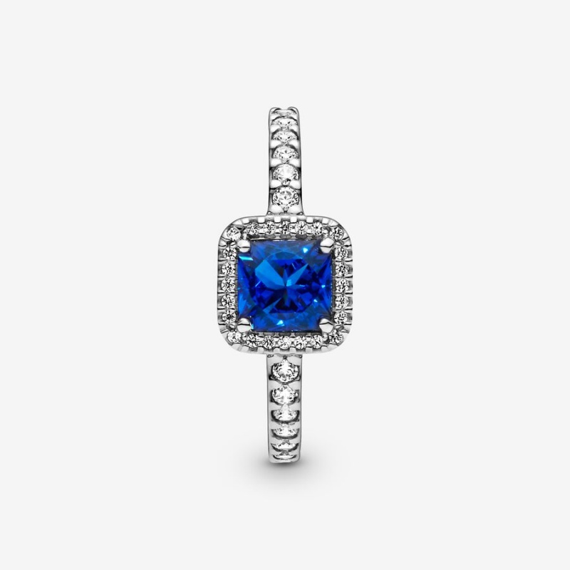 Sterling Silver Pandora Blue Square Sparkle Halo Halo & Solitaire Rings | 358-ITJKVG