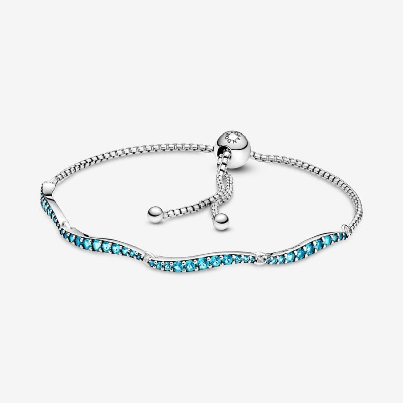 Sterling Silver Pandora Blue Wavy Slider Non-charm Bracelets | 270-GYNELS