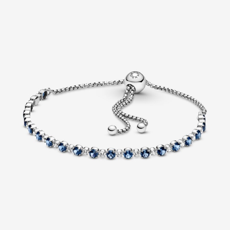 Sterling Silver Pandora Blue and Clear Sparkle Slider Sliding Bracelets | 872-SDBNZA