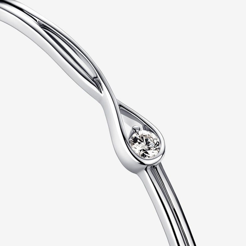 Sterling Silver Pandora Brilliance Lab-created 0.15 ct tw Diamond Bangle Bangles | 067-NXMGUL