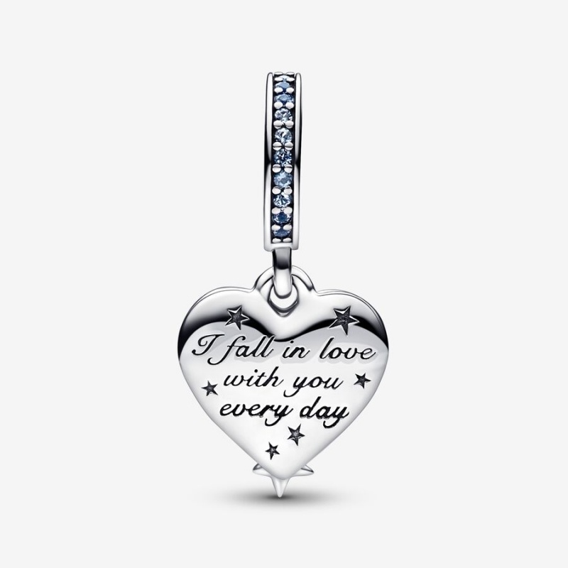 Sterling Silver Pandora Celestial Shooting Star Heart Double Dangle Dangle Charms | 016-ZSMGTI