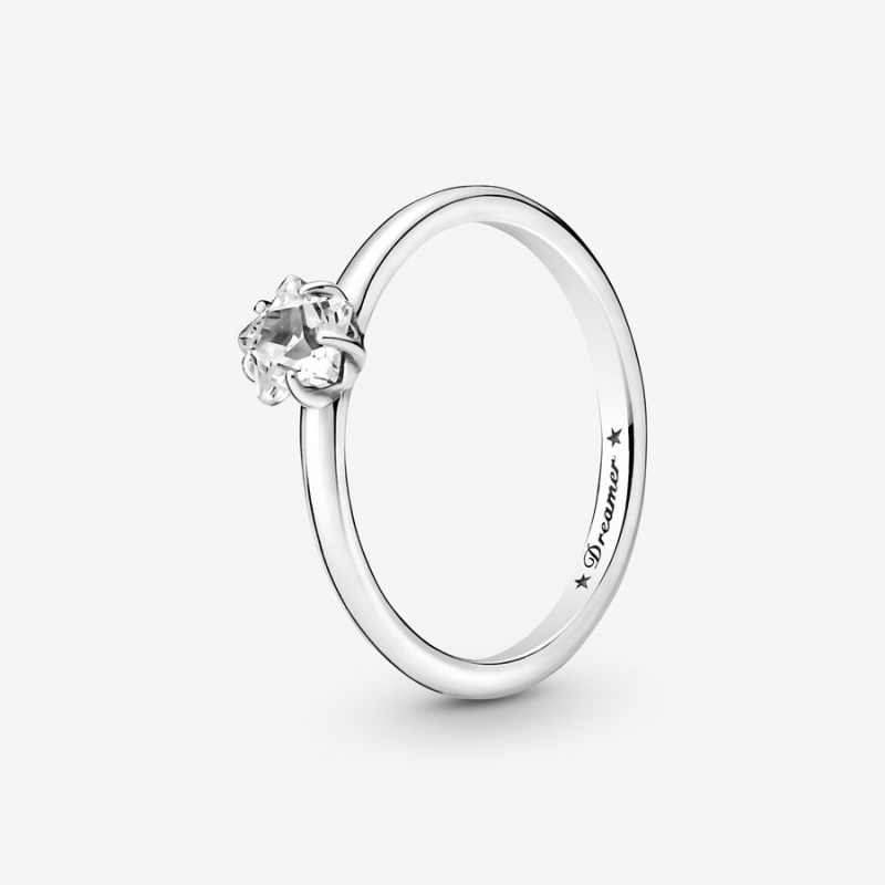 Sterling Silver Pandora Celestial Sparkling Star Solitaire Halo & Solitaire Rings | 954-ZGMIKO